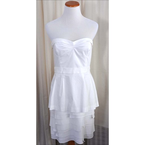 BCBG Maxazria White Strapless Tiered Pleated Cocktail Party Prom Dress - Picture 2 of 8